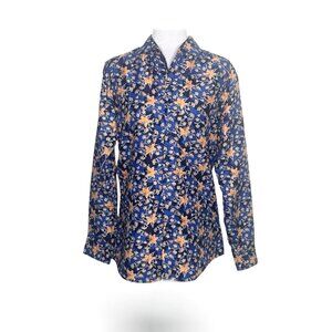 NWT Silver Stone Collection Floral Button Down Shirt Blue Orange Long Sleeve M